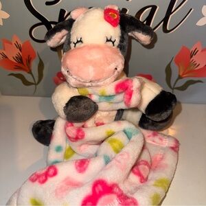 Little Miracles Cow Lovey Security Blanket – Grey/White & Pink Stuffed Animal